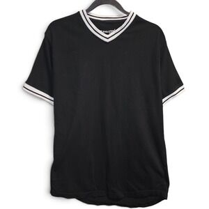 Evolution In Design T-Shirt Mens XL Black Good V-Neck Ribbed Striped Trim Cotton